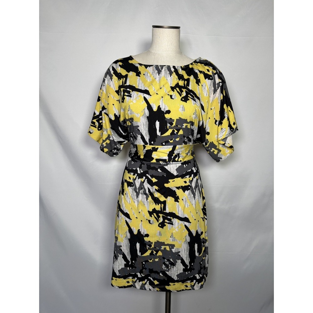 BCBG Maxazria Mini‎ Dress Women's XS Dolman Sleeve Yellow & Black Belted